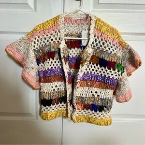Colorful Crochet Open Cardigan - Multicolor